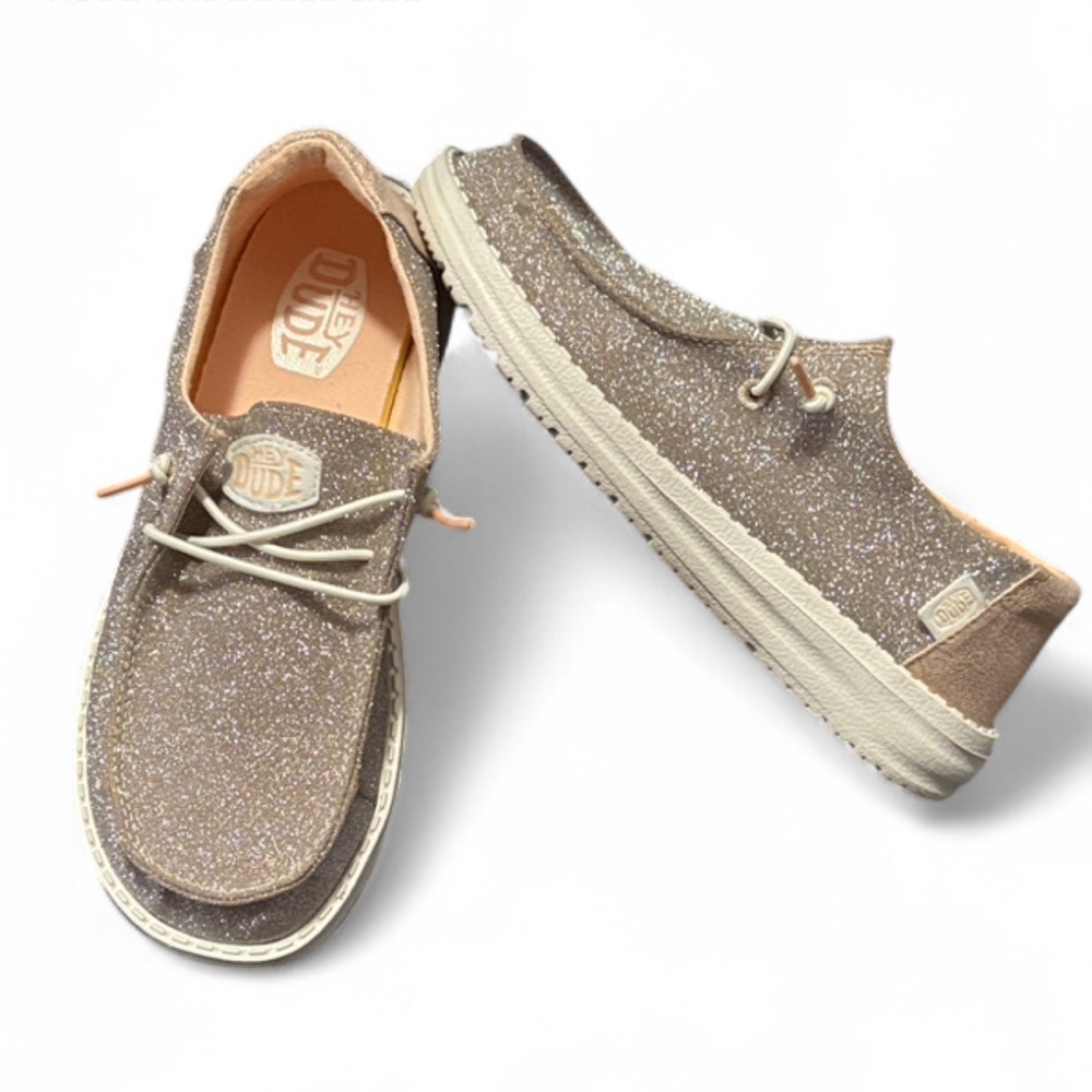 Hey Dude Kid’s Silver Sparkle Glitter Slip-On Shoes NWOT Back to School